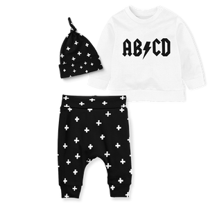 3 - Piece Sweater/Jogger Pants/Beanie Set - AbCd Cross White