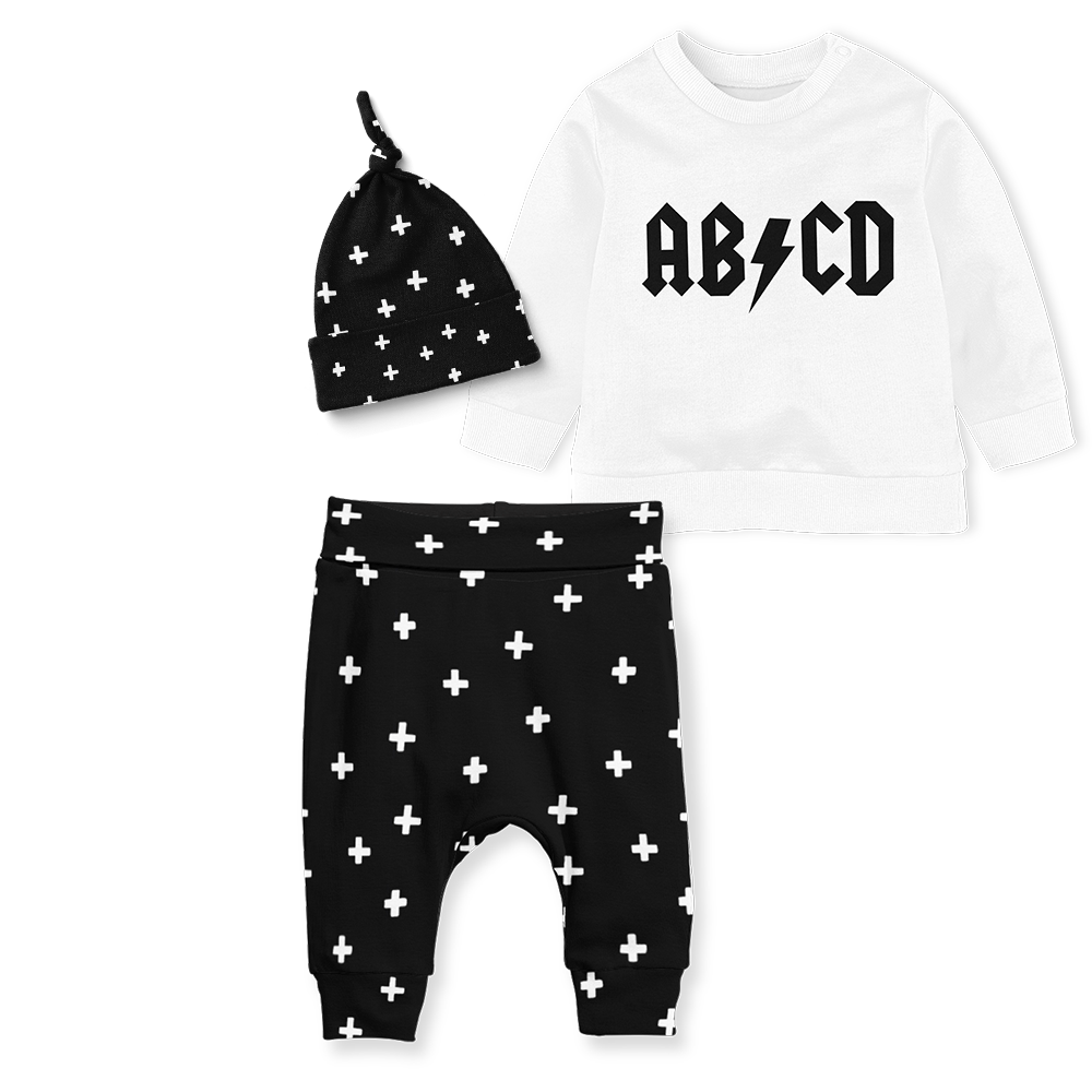 3 - Piece Sweater/Jogger Pants/Beanie Set - AbCd Cross White