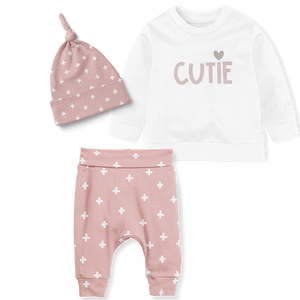 3 - Piece Sweater/Jogger Pants/Beanie Set - Cutie/ Cross Blush