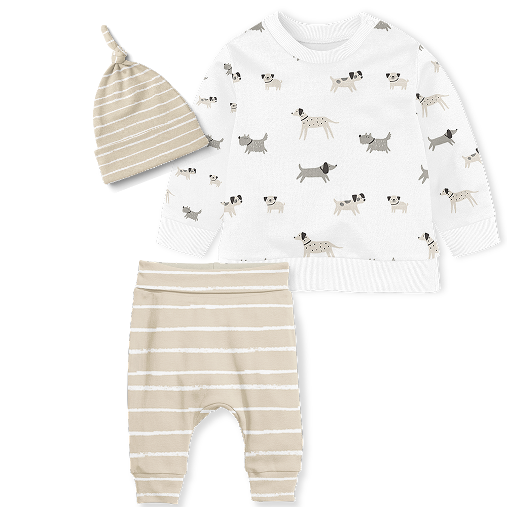 Sweater Set - Dogs/ stripe Stone