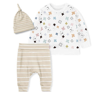 Sweater Set - Playful Cross/ Stripe Stone
