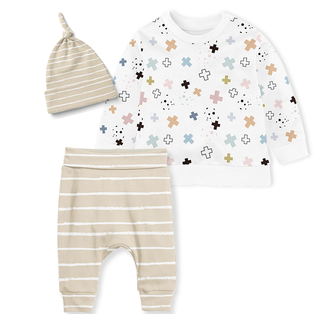 Sweater Set - Playful Cross/ Stripe Stone