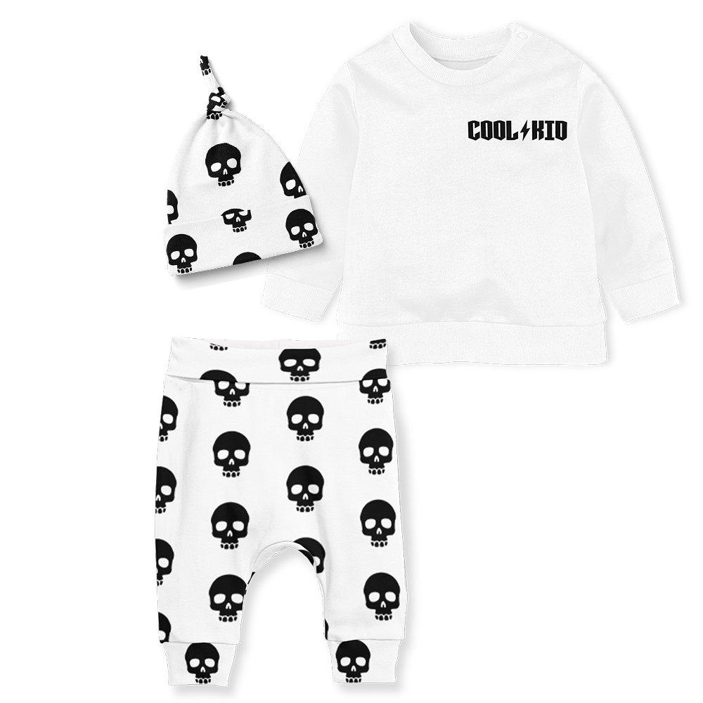 3 - Piece Sweater/Jogger Pants/Beanie Set - Cool Kid/ Skull