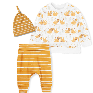 Sweater Set - Lions/ Stripe Mustard