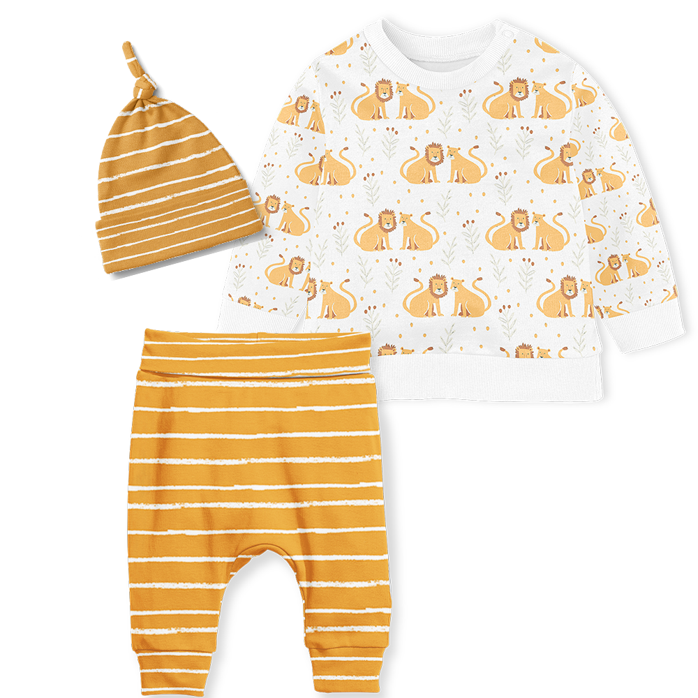 Sweater Set - Lions/ Stripe Mustard