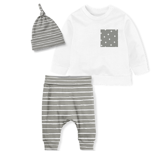 Sweater Set - Stripe Grey/White /Cross Grey pocket