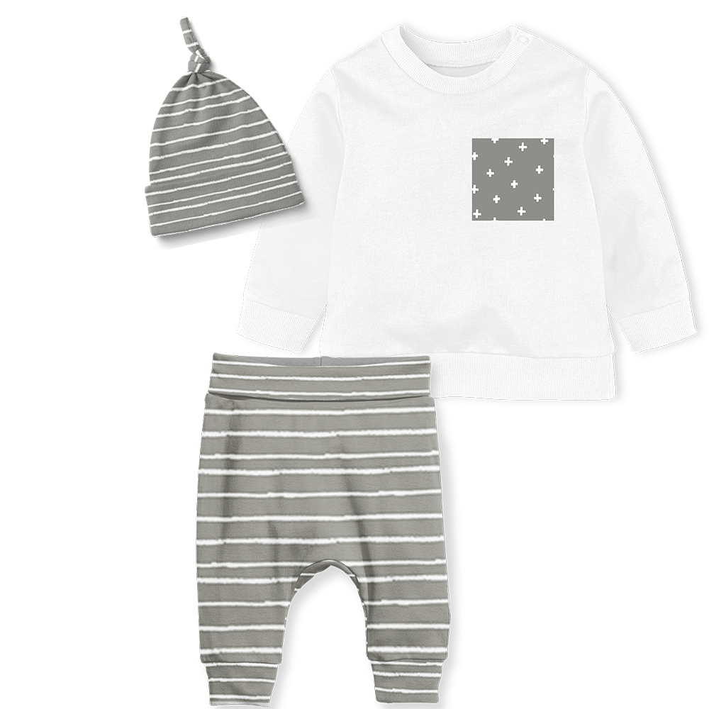 Sweater Set - Stripe Grey/White /Cross Grey pocket