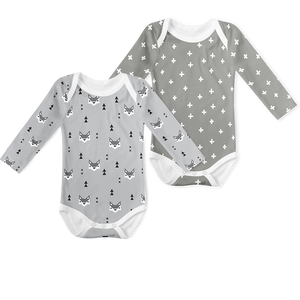 2-Piece Long Sleeve Onesie Set - Cross Grey and Mr Fox