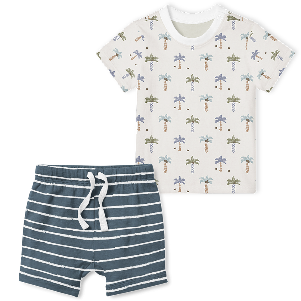 2-Piece T-Shirt/Shorts Set - Stripe Midnight /Palm Trees