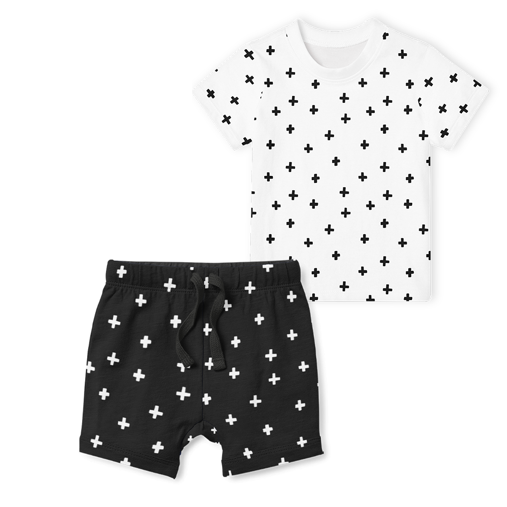2-Piece T-Shirt/Shorts Set - Cross White/Black