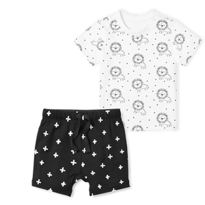 2-Piece T-Shirt/Shorts Set - Sleepy Lions/Cross White