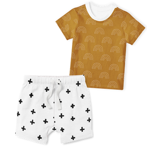 2-Piece T-Shirt/Shorts Set - Arc Mustard and Black Cross