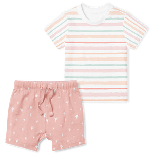 2-Piece T-Shirt/Shorts Set - Pretty in Pink / Candy Stripes
