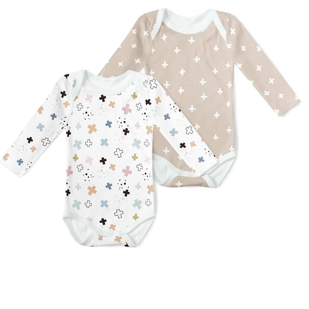 2-Piece Long Sleeve Onesie Set - Cross Stone/ Playful Cross