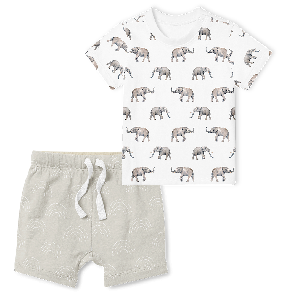 2-Piece T-Shirt/Shorts Set - Elephants/ Arc Stone
