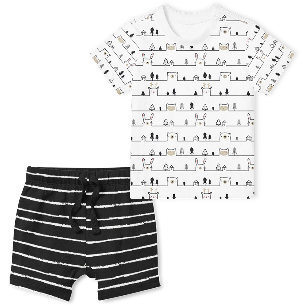 2-Piece T-Shirt/Shorts Set - Oh' Deer/ Stripe Black