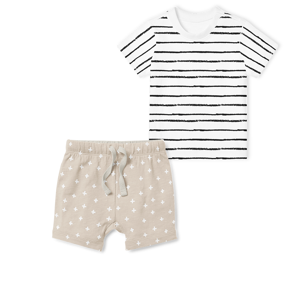 2-Piece T-Shirt/Shorts Set - Stripe White/ Cross Stone