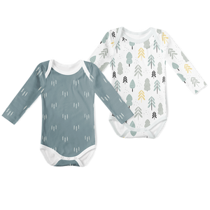 2-Piece Long Sleeve Onesie Set - Forest and Forest Tree Blue
