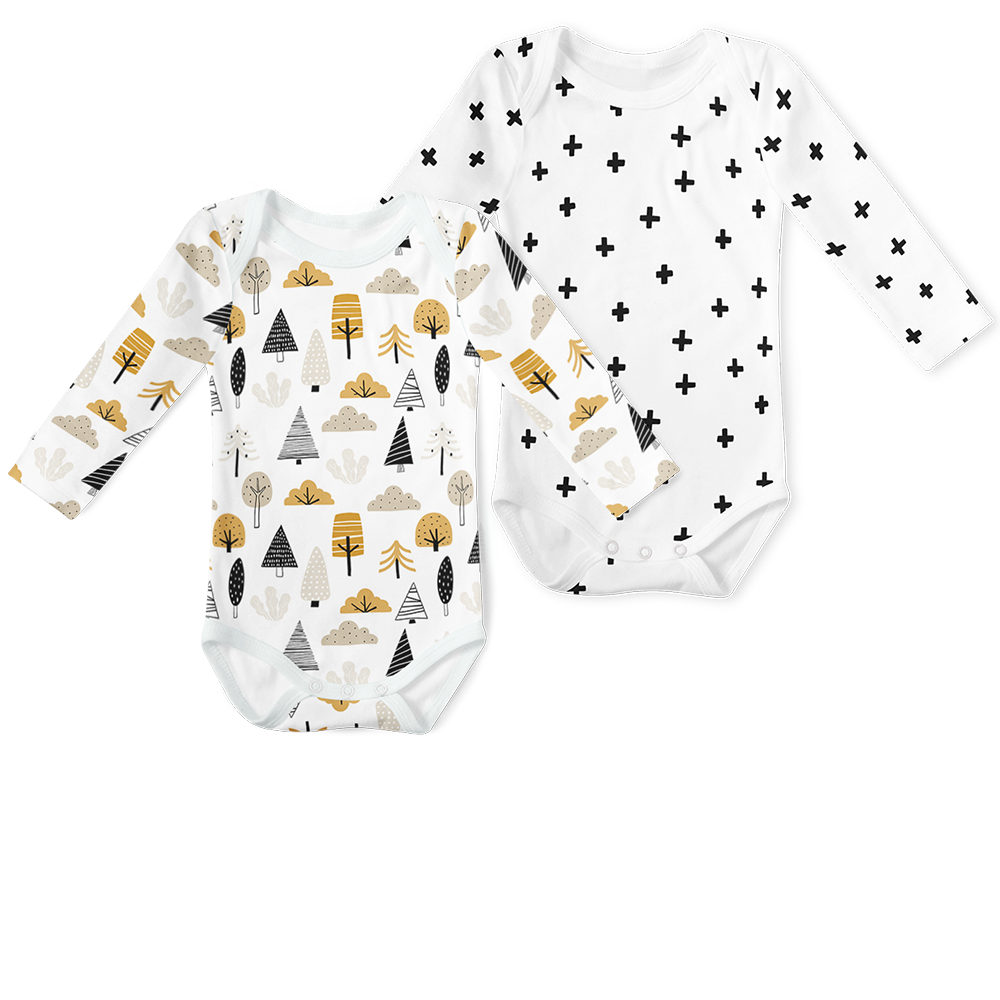 2-Piece Long Sleeve Onesie Set - Mystic Wood / Cross Black