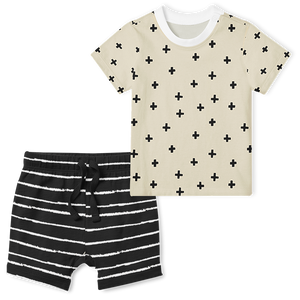 2-Piece T-Shirt/Shorts Set - Stripe Black/Cross Stone Black