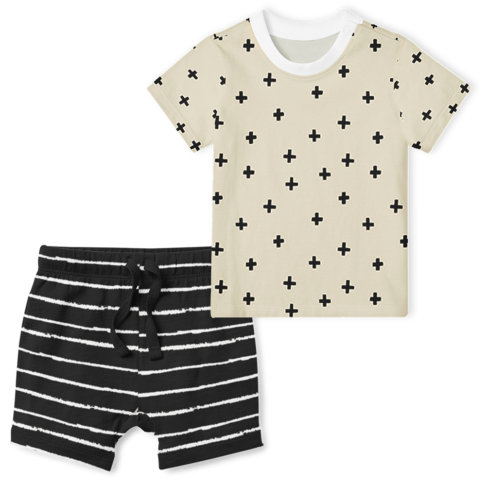 2-Piece T-Shirt/Shorts Set - Stripe Black/Cross Stone Black