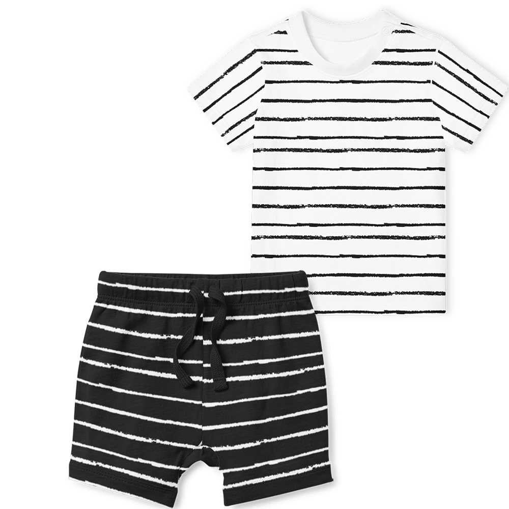2-Piece T-Shirt/Shorts Set - Stripe White/Black