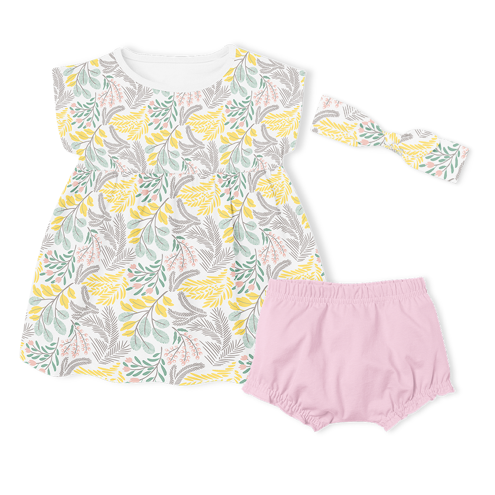 3-Piece Dress/Nappy Cover Pants/Headband Set - Summer Floral