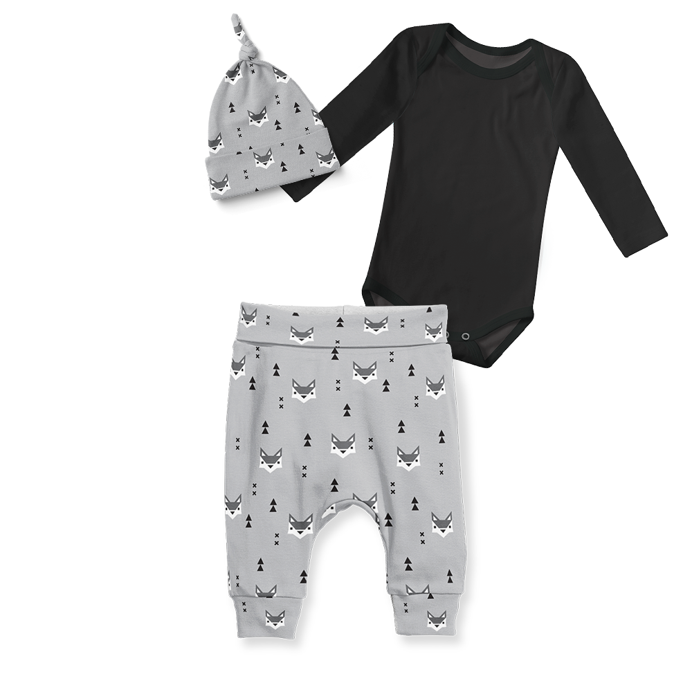 3-Piece Jogger/Onesie/Beanie Set - Mr Fox and Black