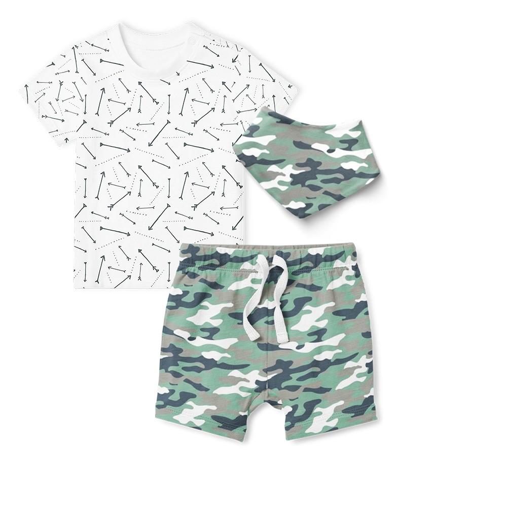3-Piece T-Shirt/Shorts/Bandana Bib Set - Camo/Arrows