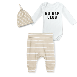 3-Piece Jogger/Onesie/Beanie Set - No Nap Club/Stripe Stone