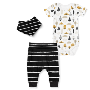 3-Piece Jogger/Onesie/Bandana Set - Mystic Woods/Stripe Black