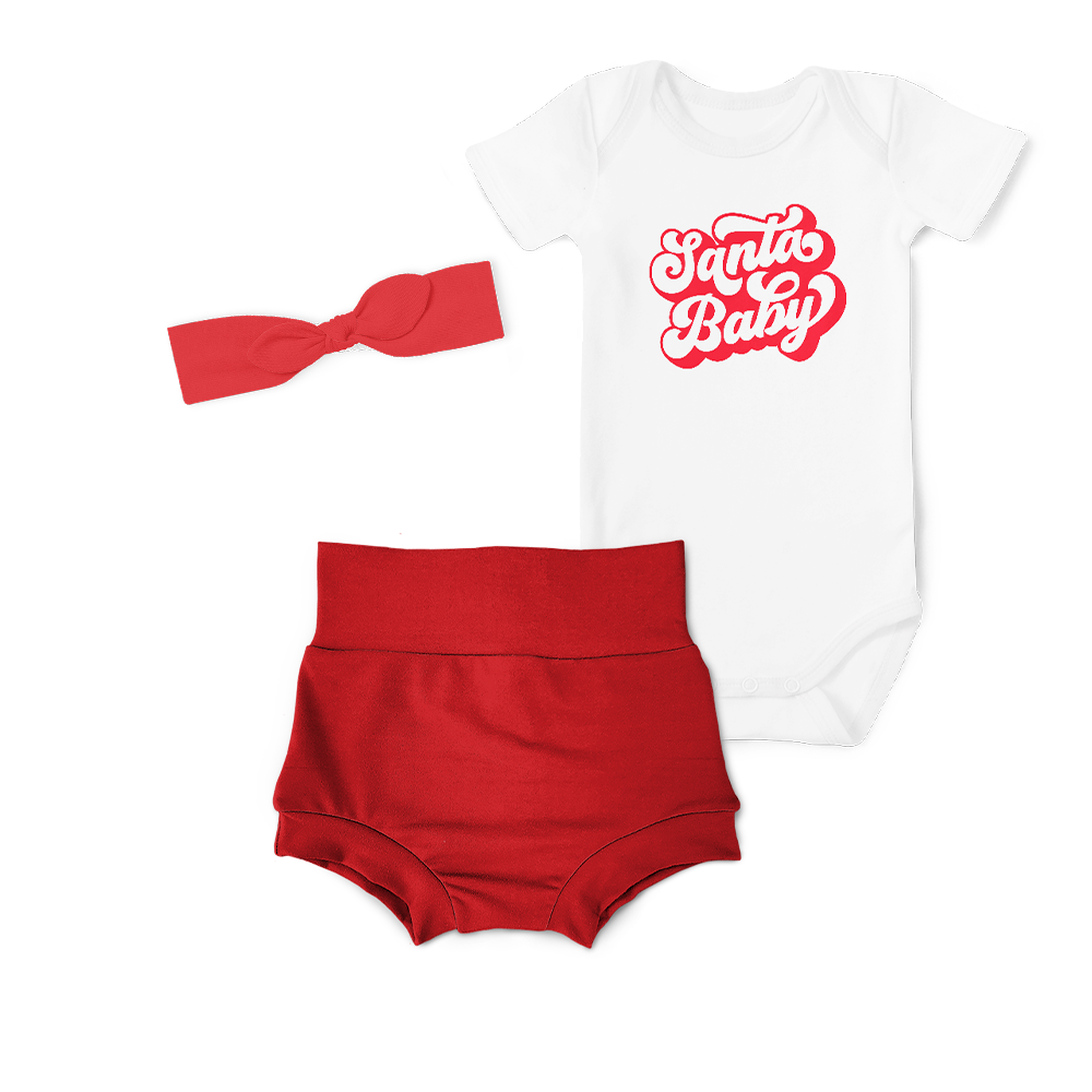 3 - Piece Bummies/Onesie/Headband Set -Santa Baby