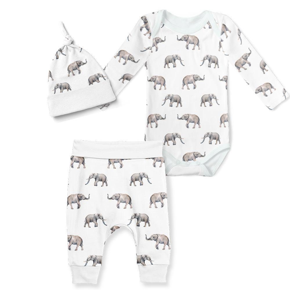 3-Piece Jogger/Onesie/Beanie Set - Elephants