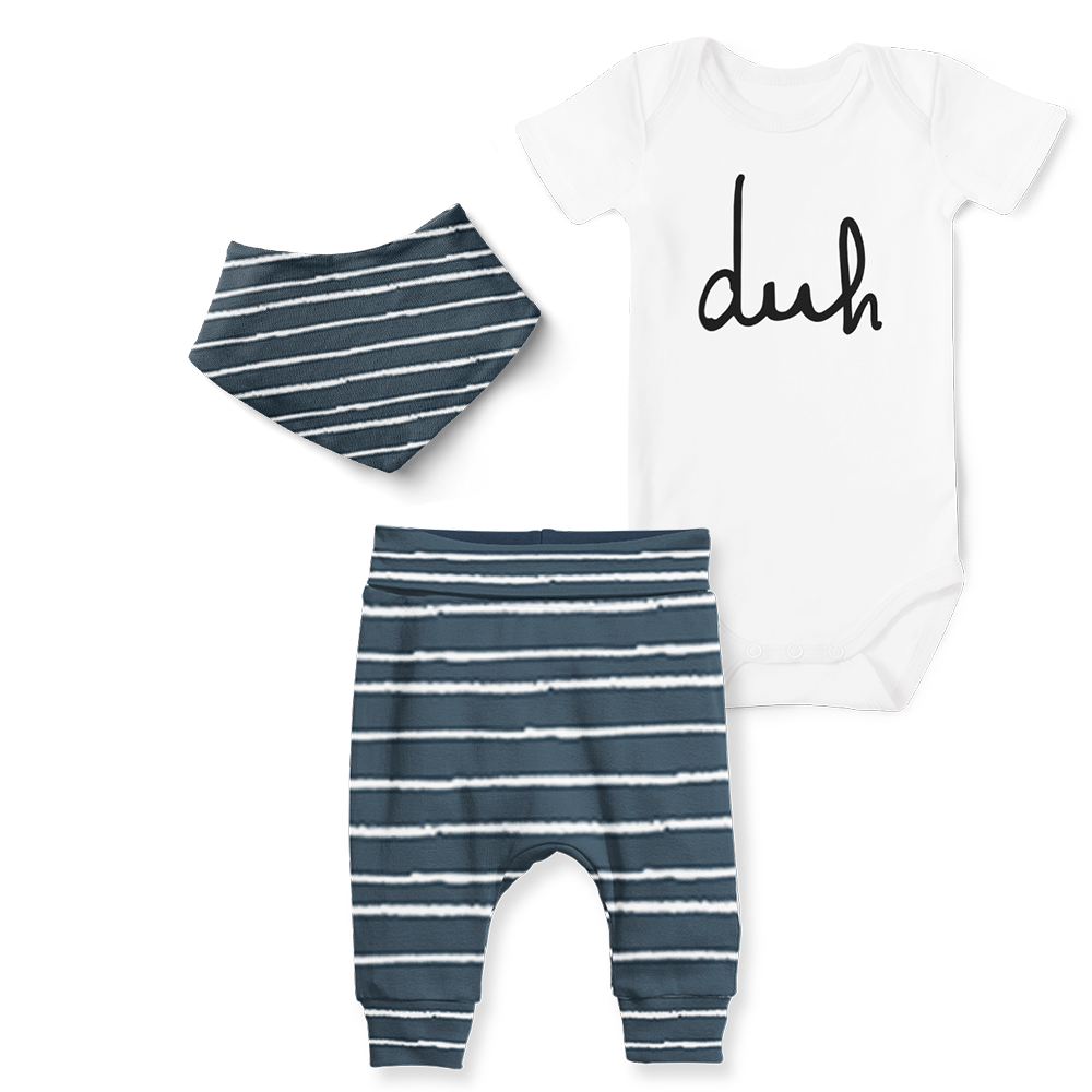 3-Piece Jogger/Onesie/Bandana Set - Duh/ Stripe Midnight Blue