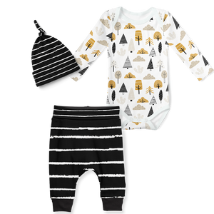 3-Piece Jogger/Onesie/Beanie Set - Mystic woods and Black Stripe