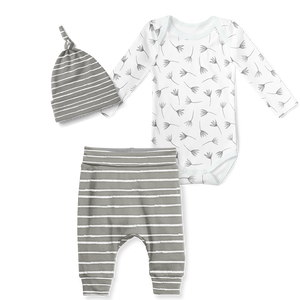 3-Piece Jogger/Onesie/Beanie Set - Stripe Grey/ Painted Flower Grey