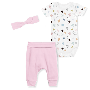 3-Piece Jogger/Onesie/Headband Set - Playful Cross/Pink