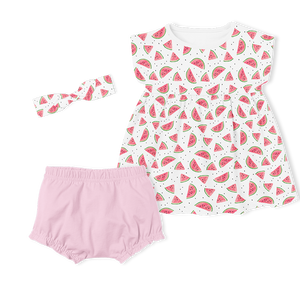 3-Piece Dress/Nappy cover Pants/Headband Set - Watermelon/Pink