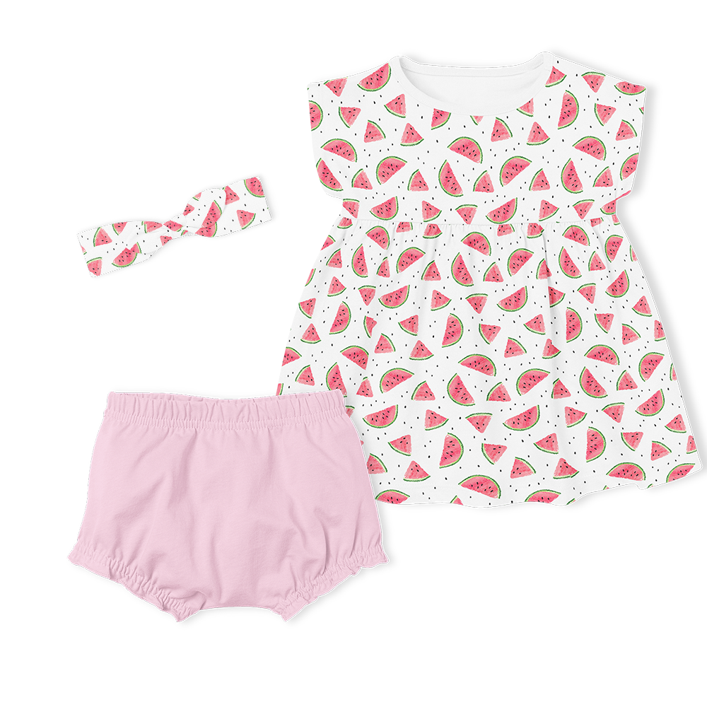 3-Piece Dress/Nappy cover Pants/Headband Set - Watermelon/Pink