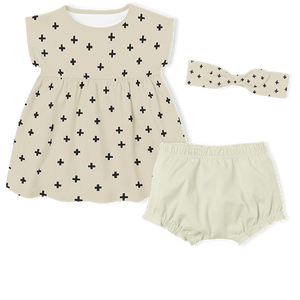 3-Piece Dress/Nappy cover Pants/Headband Set - Cross Stone/Black