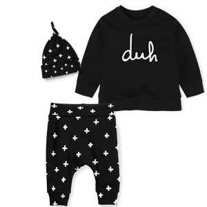 3 - Piece Sweater/Jogger Pants/Beanie Set - Cross White/Duh