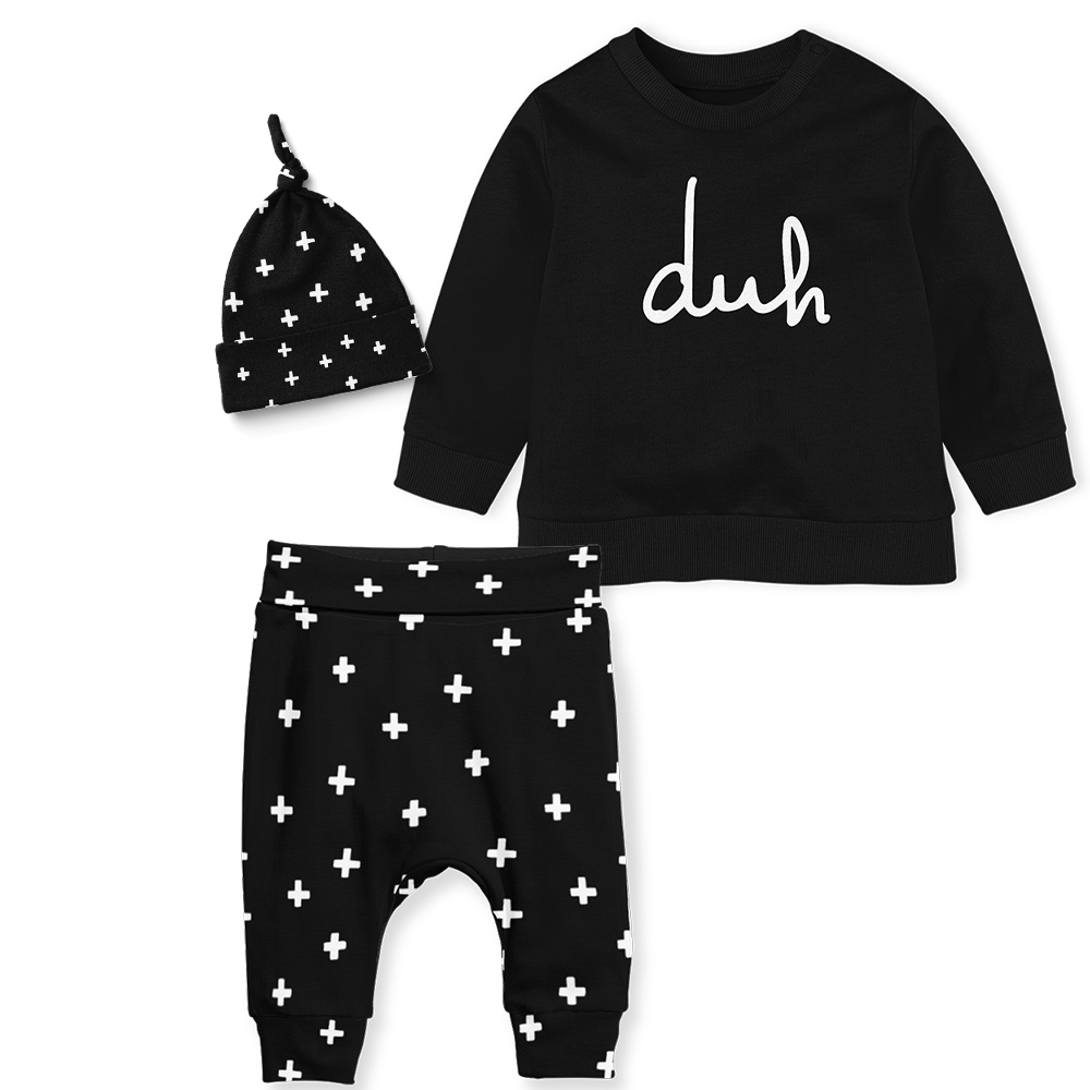 3 - Piece Sweater/Jogger Pants/Beanie Set - Cross White/Duh