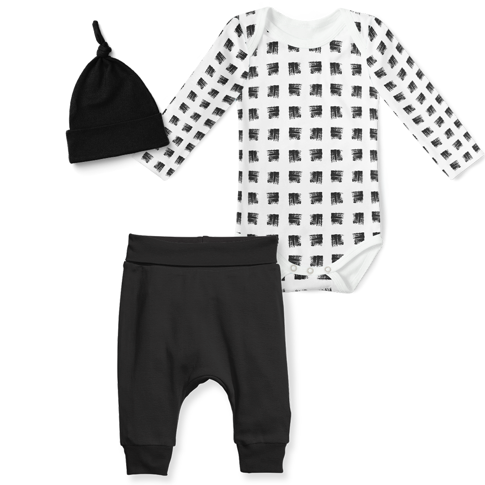 3-Piece Jogger/Onesie/Beanie Set - Smudge/Black