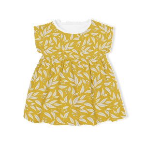 Muslin Summer Dress with Frill Sleeve - Willow leaf Mustard