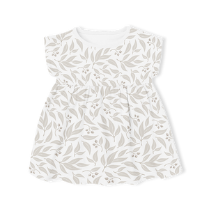 Muslin Summer Dress with Frill Sleeve - Willow leaf Stone