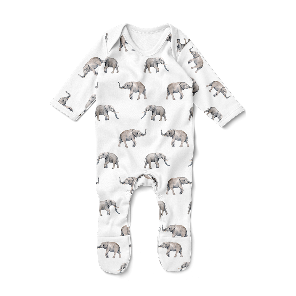 Footed Romper - Elephants