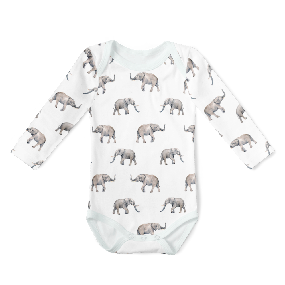 Long Sleeve Onesie - Elephants