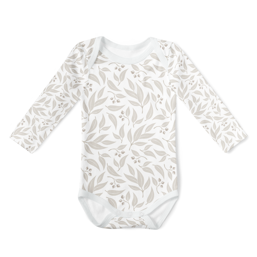 SALE - Long Sleeve Onesie - Willow Leaf Stone