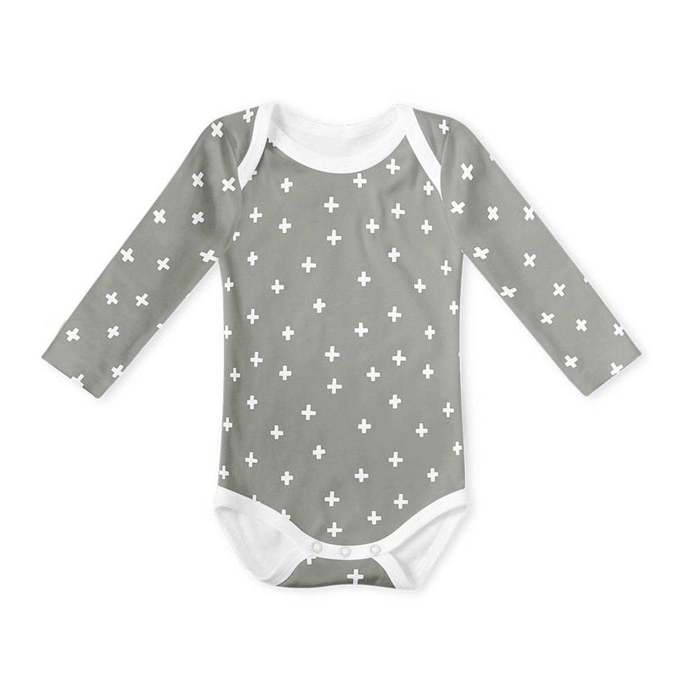 Long Sleeve Onesie - Grey Cross