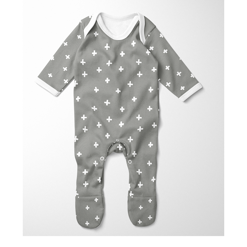 Footed Romper - Grey Cross